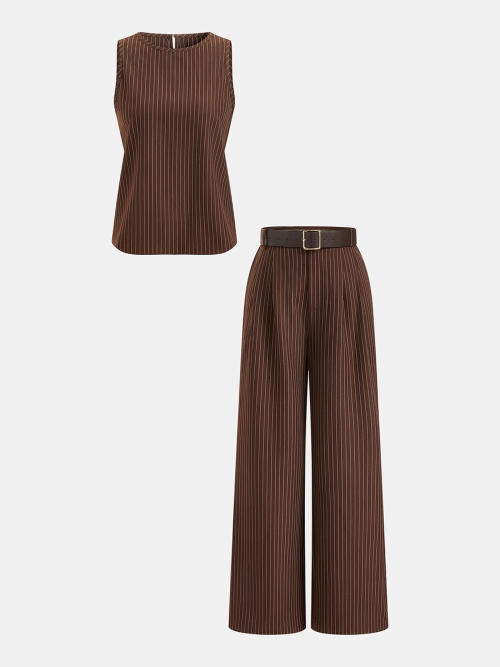 Commense Brown Pinstripe Wide-Leg Jumpsuit - Picture 8 of 14